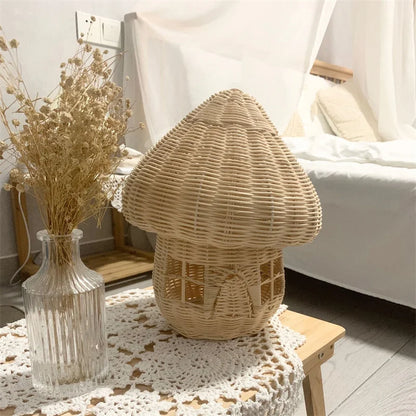 Handgefertigtes Rattan Pilzhaus Ornament – Wunderschöne Dekoration aus Geflecht für Zuhause