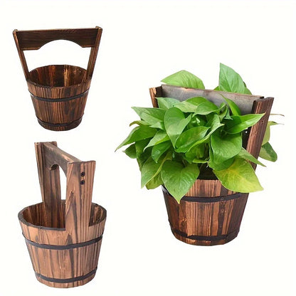 Holz Eimer Pflanzkübel im Fässer-Design für Garten und Terrasse – Dekorative Blumentöpfe aus Holz