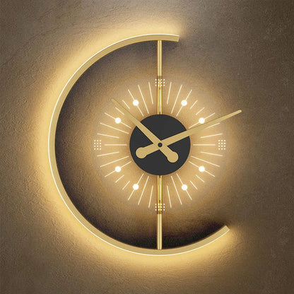 Elegante Wanduhr – Goldene Led-Leuchtuhr Im Modernen Design