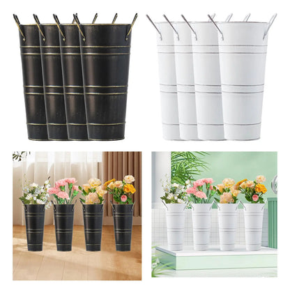 Retro Eisen-Blumeneimer mit Griffen – Dekorativer Metallblumentopf für Zuhause