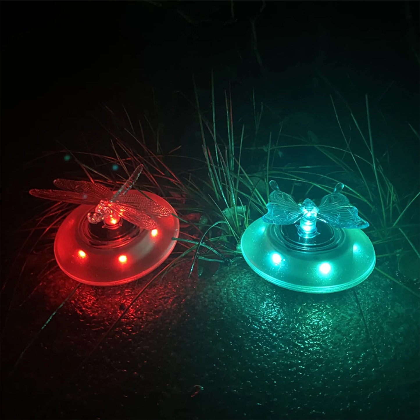 Solarbetriebene Teichdeko Schmetterling und Libelle – Farbwechselnde LED-Lichter für Garten und Teich