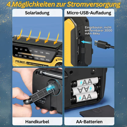 Notfall-Radio mit Kurbel & Solar – Tragbares Dynamo-Radio mit Powerbank & LED-Taschenlampe