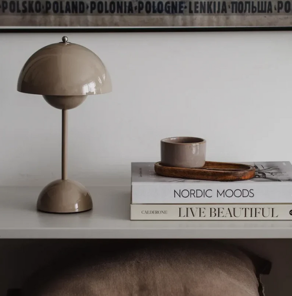 Scandinavian touch table lamp on bedside table