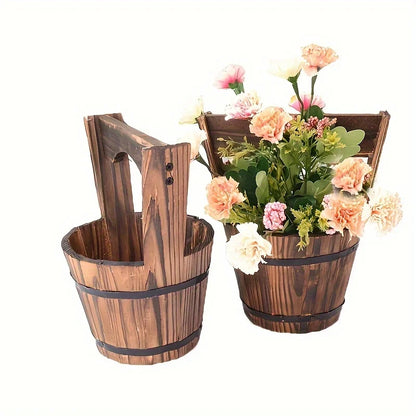 Holz Eimer Pflanzkübel im Fässer-Design für Garten und Terrasse – Dekorative Blumentöpfe aus Holz