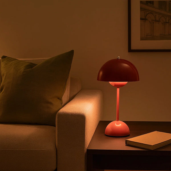 Rechargeable touch table lamp on bedside table