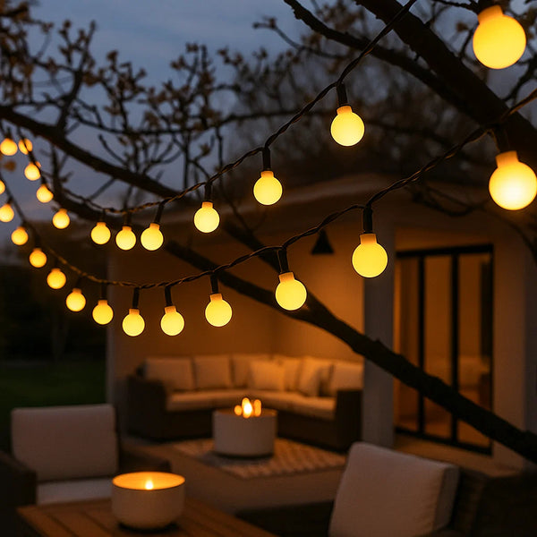 String lights on garden patio