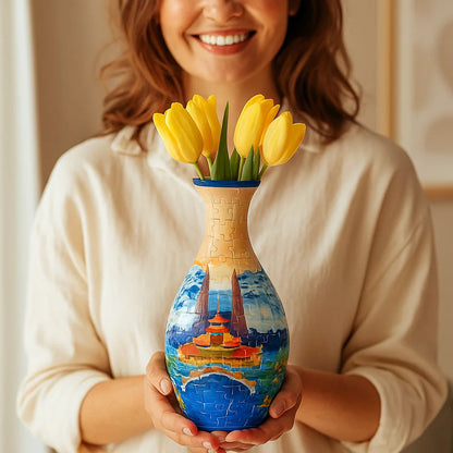 Edle 3D Puzzle Vase - Verwendbar für echte Blumen