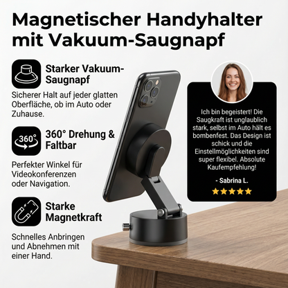 Magnetischer Handyhalter mit Vakuum-Saugnapf – Faltbar & Doppelseitig, Universell für alle Smartphones