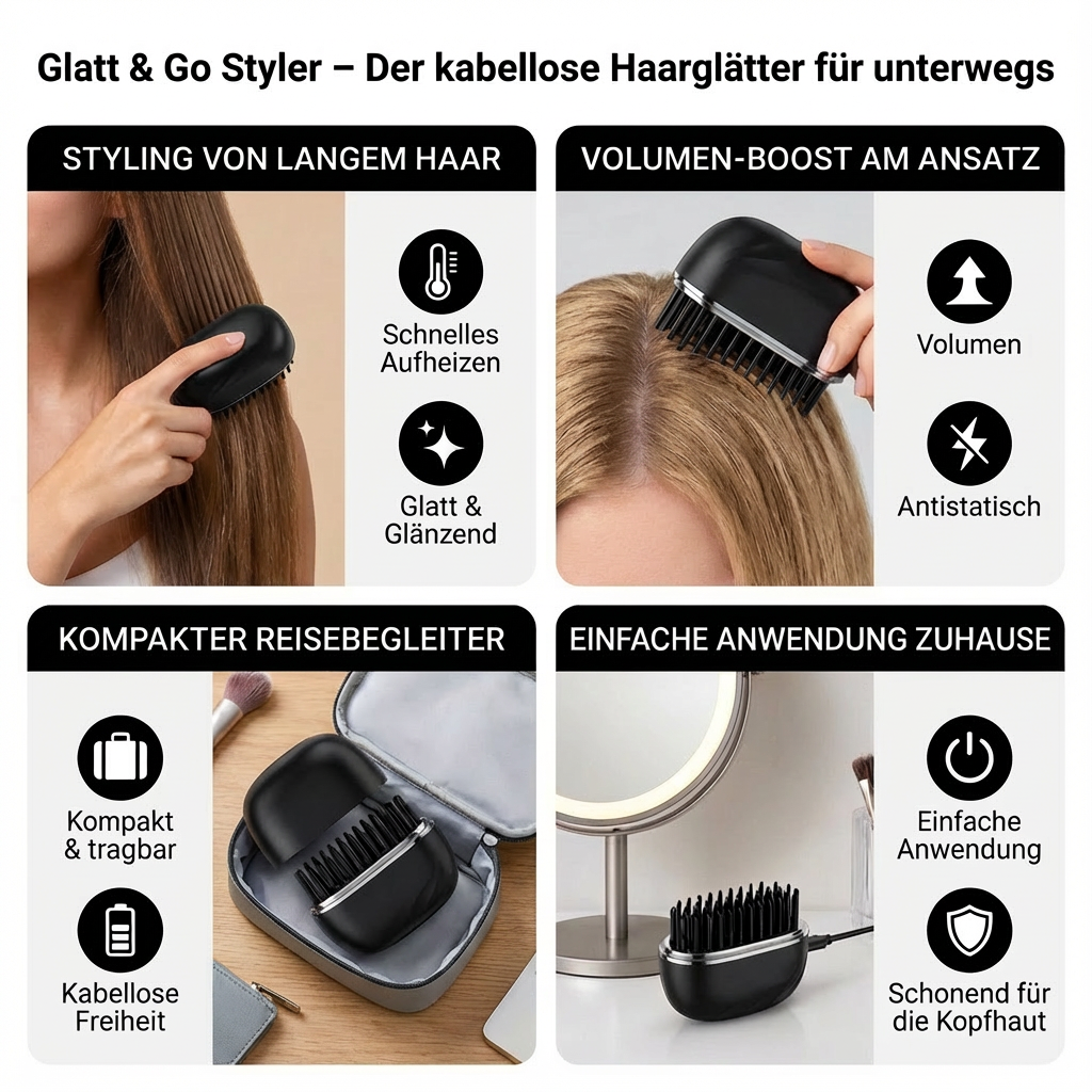 Glatt & Go Styler – Der kabellose Haarglätter für unterwegs