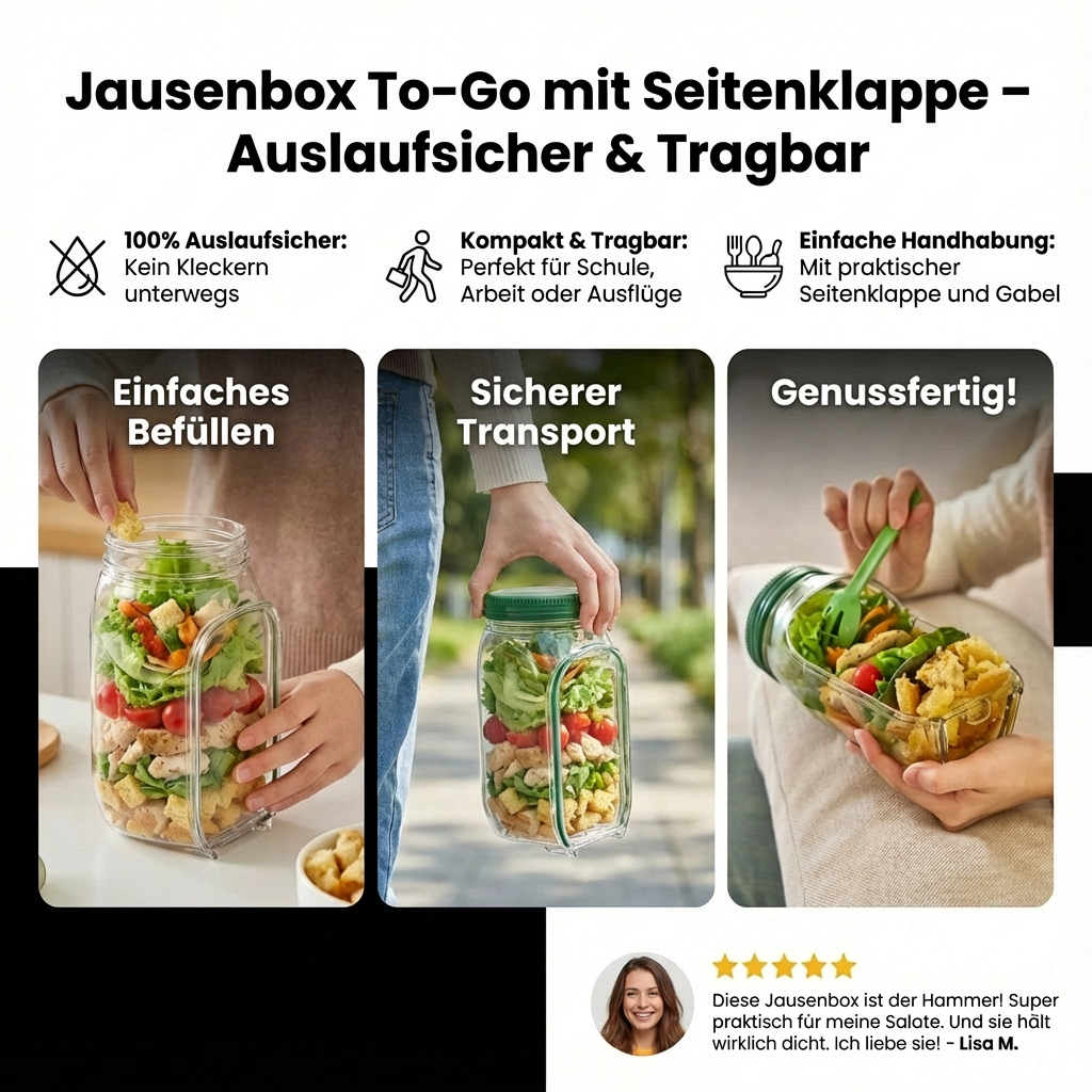 Jausenbox To-Go mit Seitenklappe – Auslaufsicher & Tragbar
