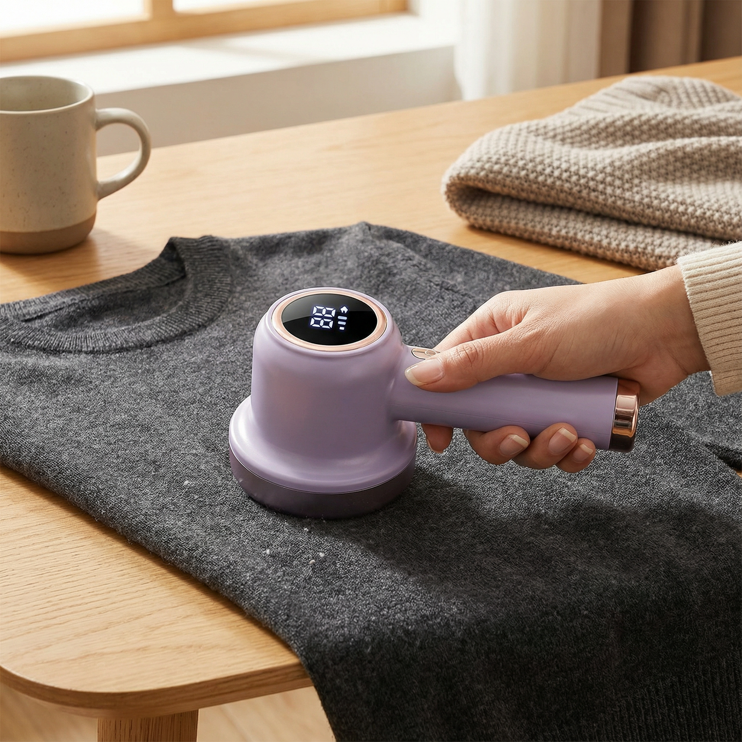 Elektrischer Fusselentferner mit LED-Display – Wiederaufladbarer Textilrasierer mit 3 Stufen & großem Auffangbehälter