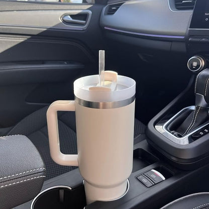 Isolierter Edelstahl Reisebecher – 40oz Großer Becher Mit Griff, Auslaufsicherem Deckel & Strohhalm