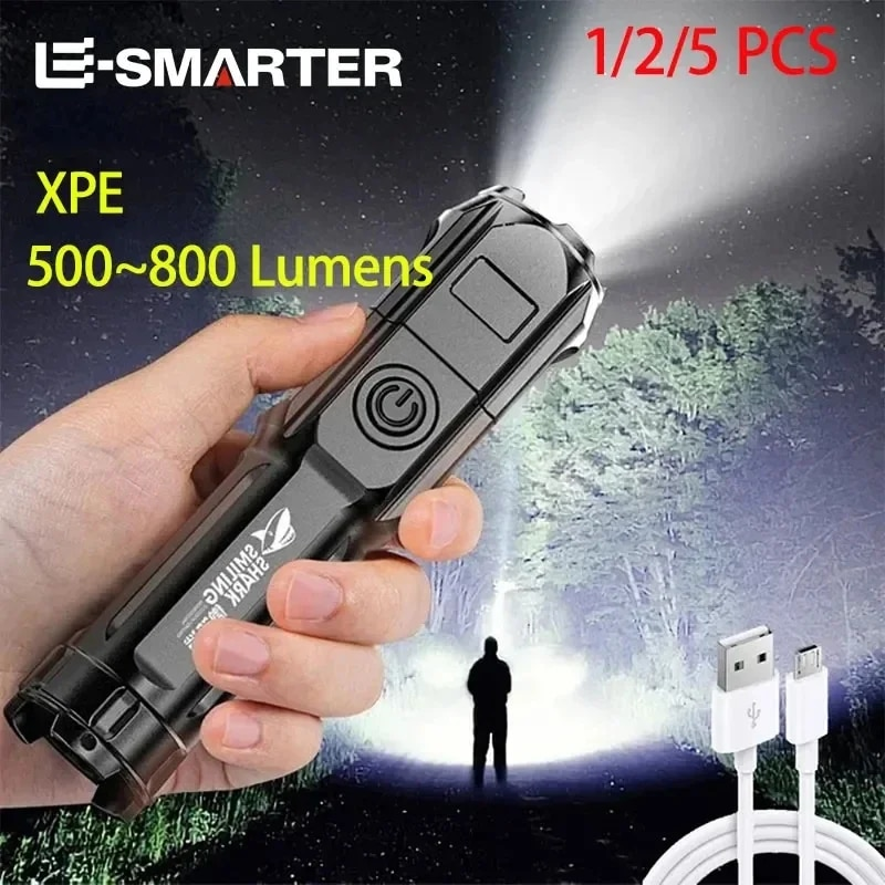 Leistungsstarke Led-Taschenlampe Mit Zoom Wiederaufladbare USB Campinglampe