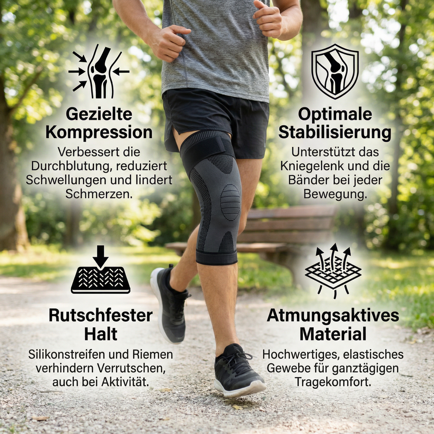 Elastische Kniebandage mit Kompression – rutschfest & stabilisierend