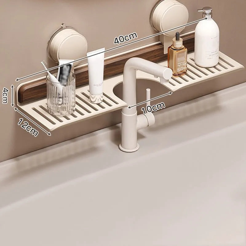 Badezimmer Saugnapf Waschbeckenablage im Walnuss Design