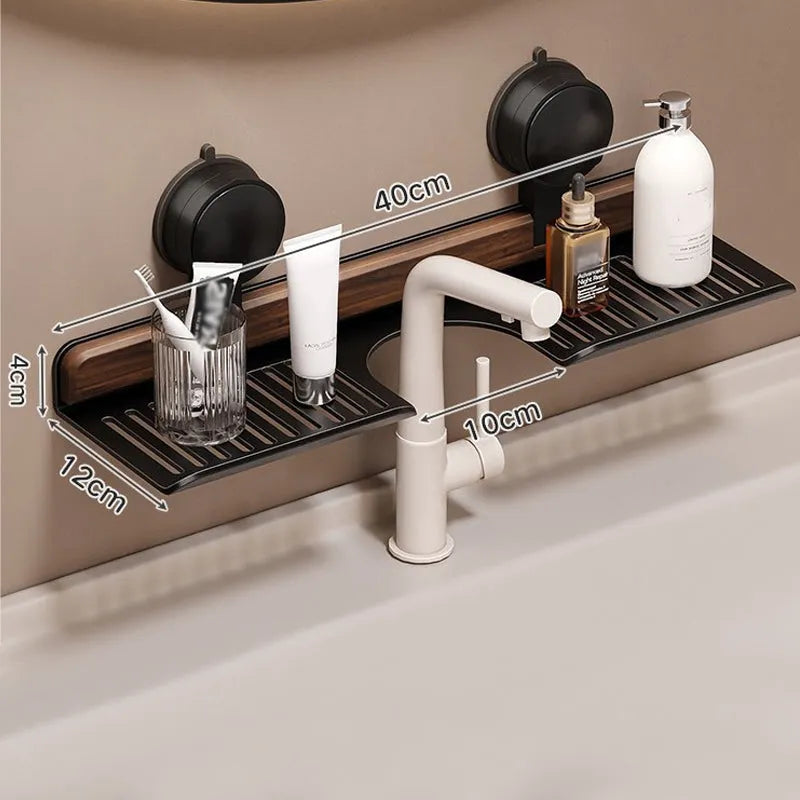 Badezimmer Saugnapf Waschbeckenablage im Walnuss Design