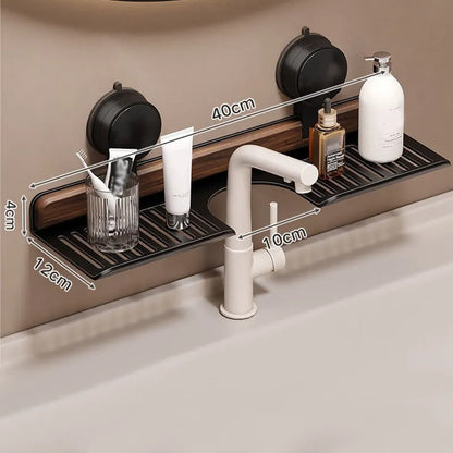 Badezimmer Saugnapf Waschbeckenablage im Walnuss Design