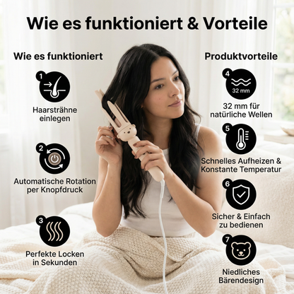 Automatischer Bäredesign Lockenstab 32 mm – Elektrischer Rotations-Lockenstyler