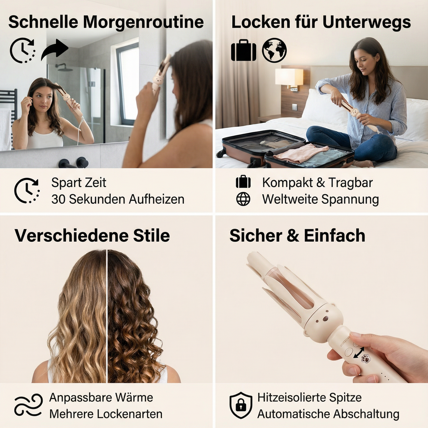 Automatischer Bäredesign Lockenstab 32 mm – Elektrischer Rotations-Lockenstyler