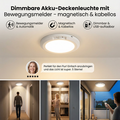Dimmbare Akku-Deckenleuchte mit Bewegungsmelder – magnetisch & kabellos