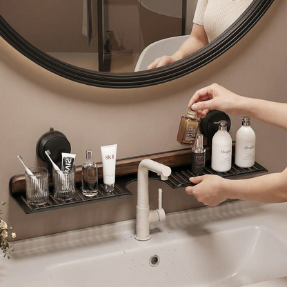 Badezimmer Saugnapf Waschbeckenablage im Walnuss Design