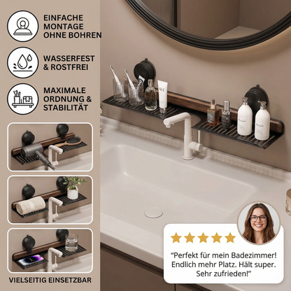 Badezimmer Saugnapf Waschbeckenablage im Walnuss Design