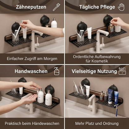 Badezimmer Saugnapf Waschbeckenablage im Walnuss Design