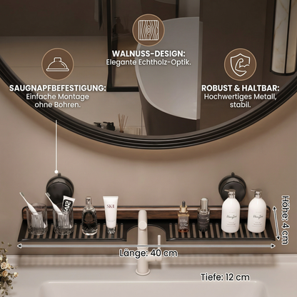Badezimmer Saugnapf Waschbeckenablage im Walnuss Design