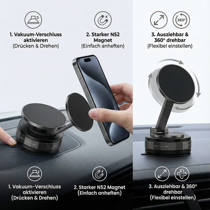 Magnetischer Saugnapf - Ausziehbarer 360° Telefonhalter mit Vakuumverschluss