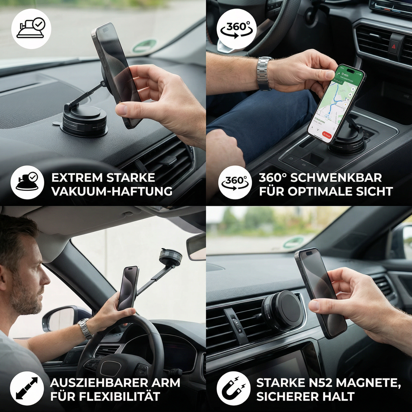 Magnetischer Saugnapf - Ausziehbarer 360° Telefonhalter mit Vakuumverschluss