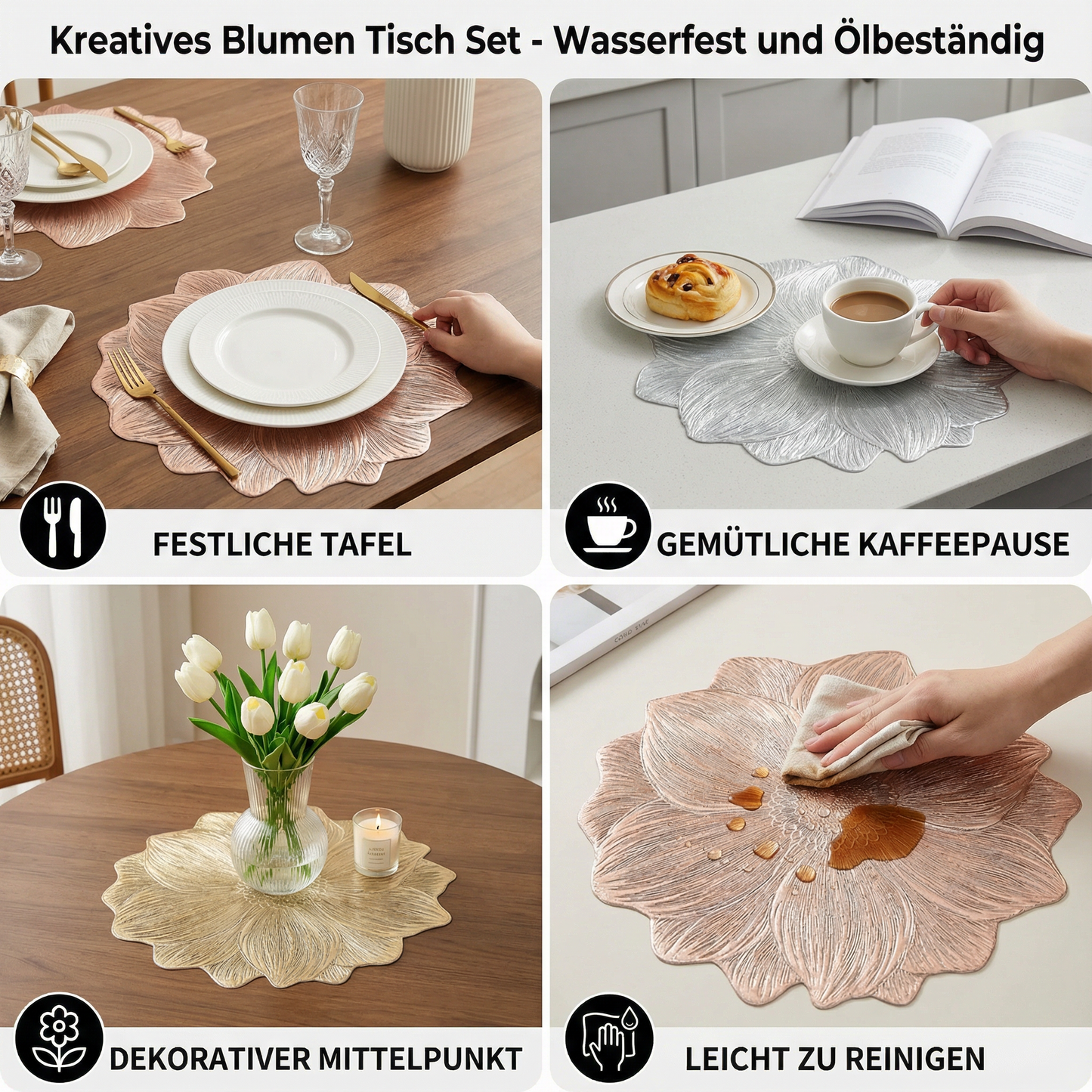 Kreatives Blumen Tisch Set - Wasserfest und Ölbeständig