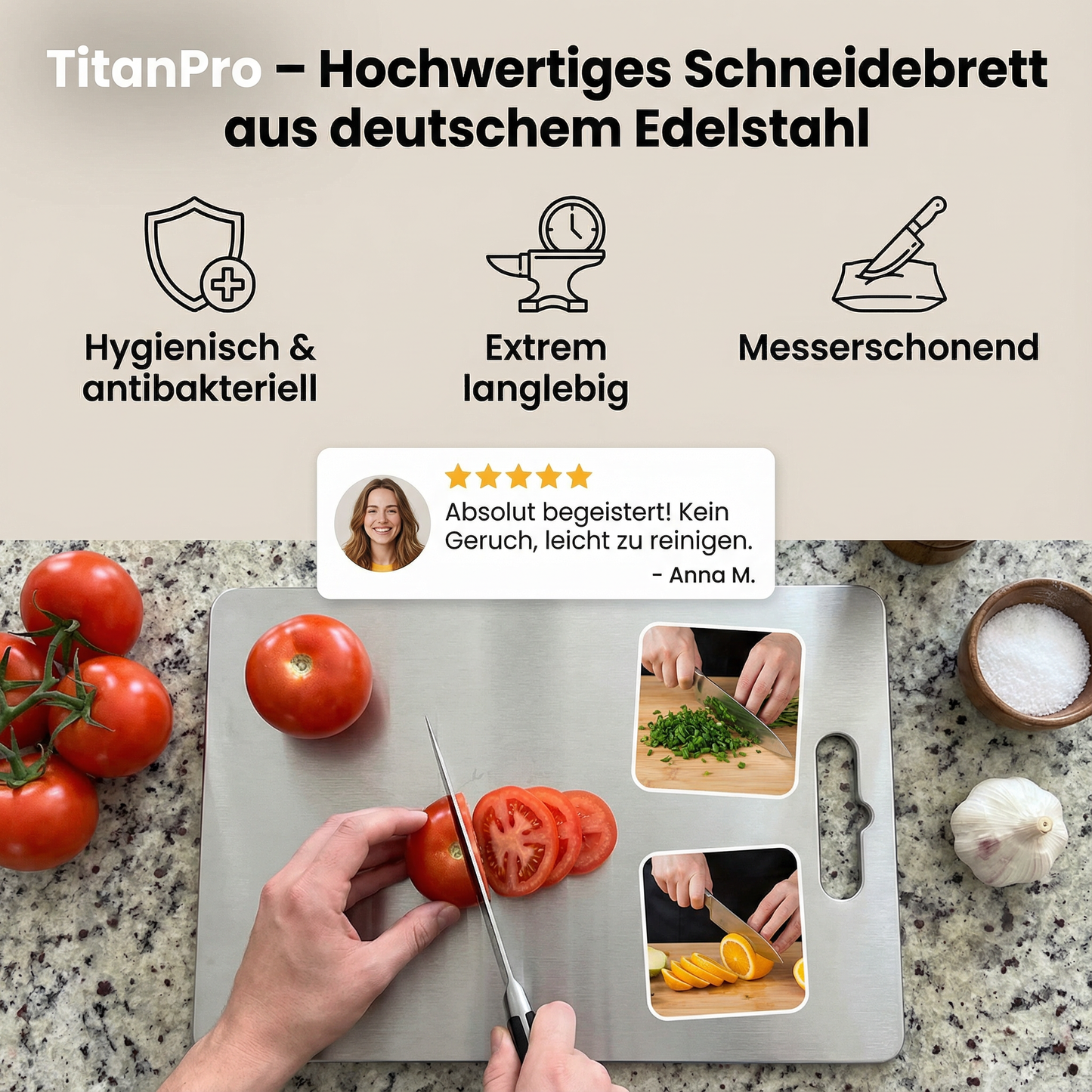 TitanPro – Hochwertiges Schneidebrett aus deutschem Edelstahl