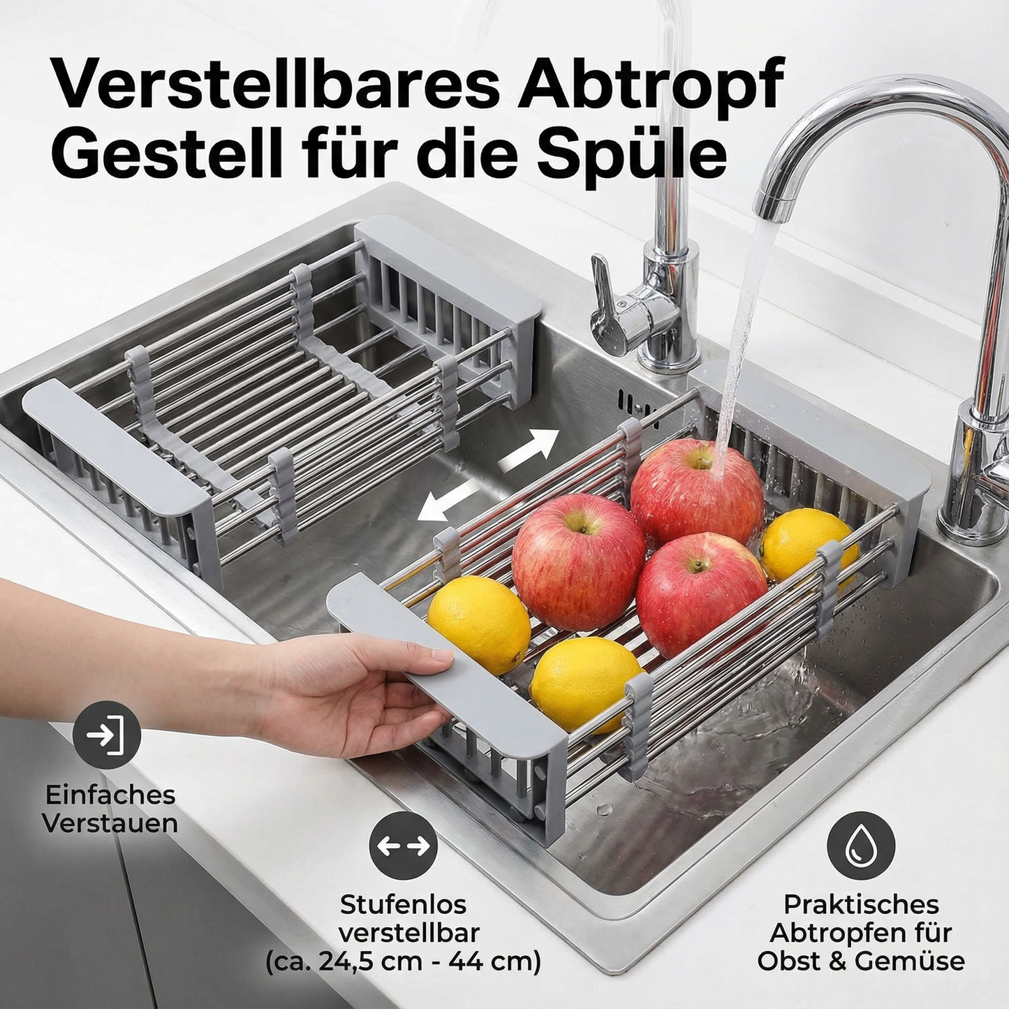 Verstellbares Abtropf Gestell für die Spüle