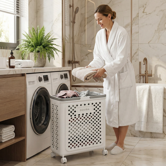 Faltbarer Wäschekorb mit Rollen