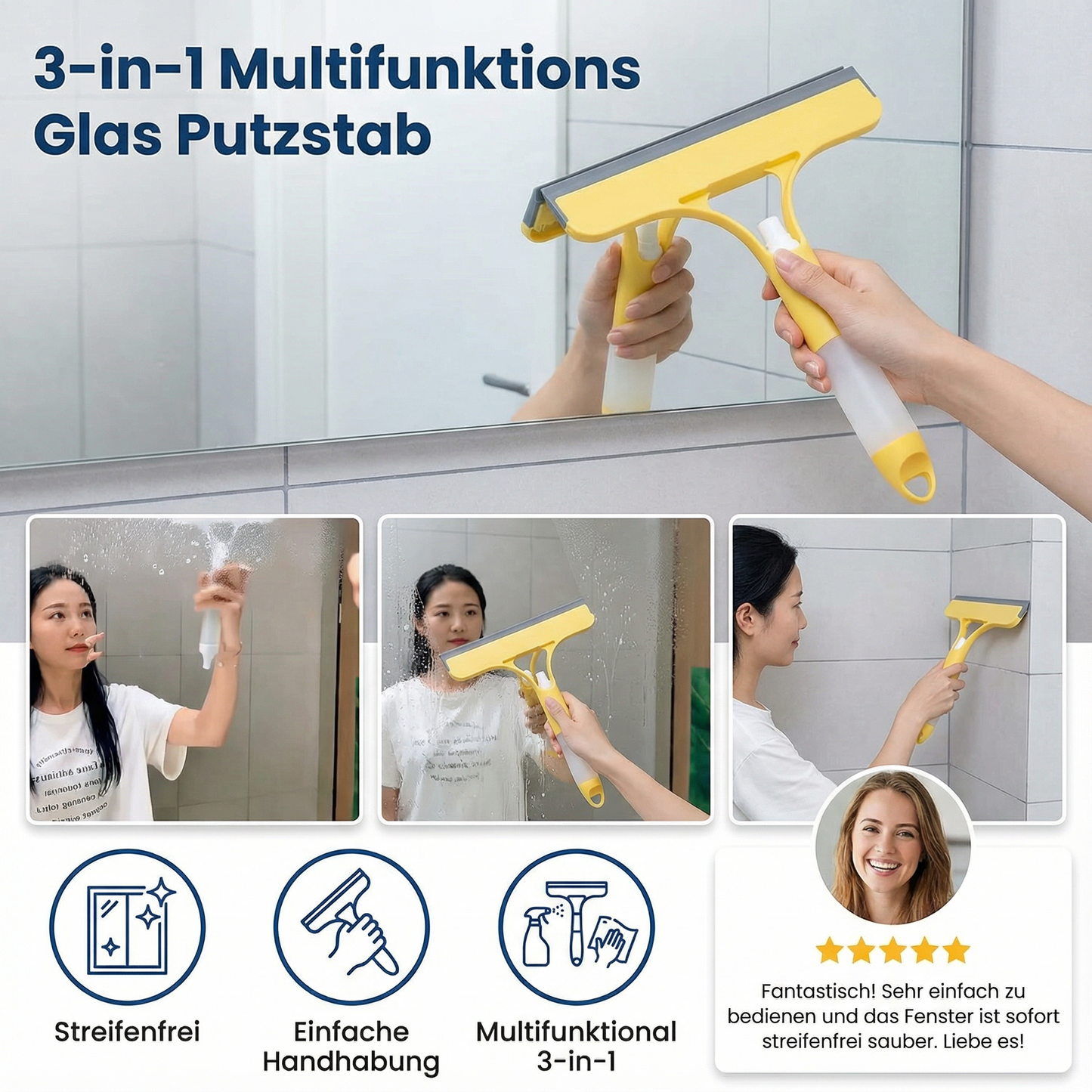 3in1 Multifunktions Glas Putzstab